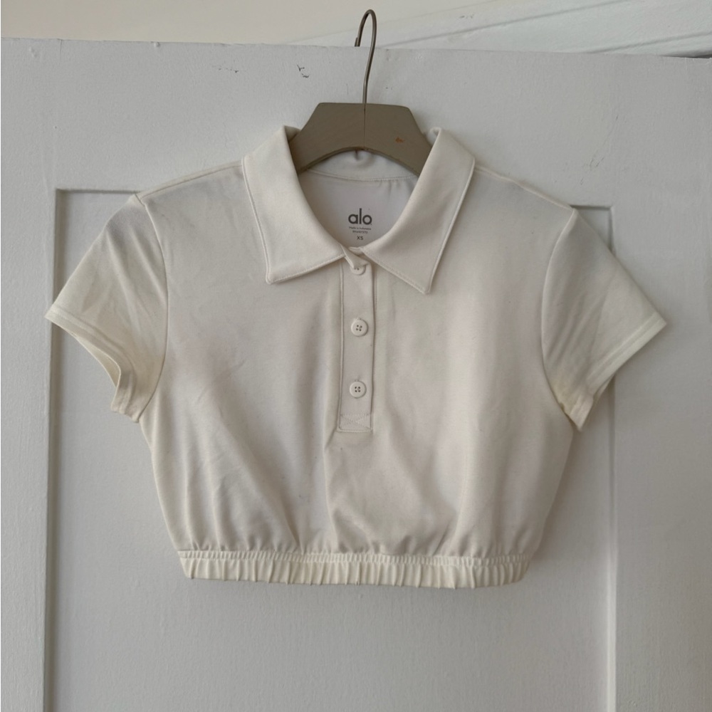 ALO Yoga White Polo Crop Top